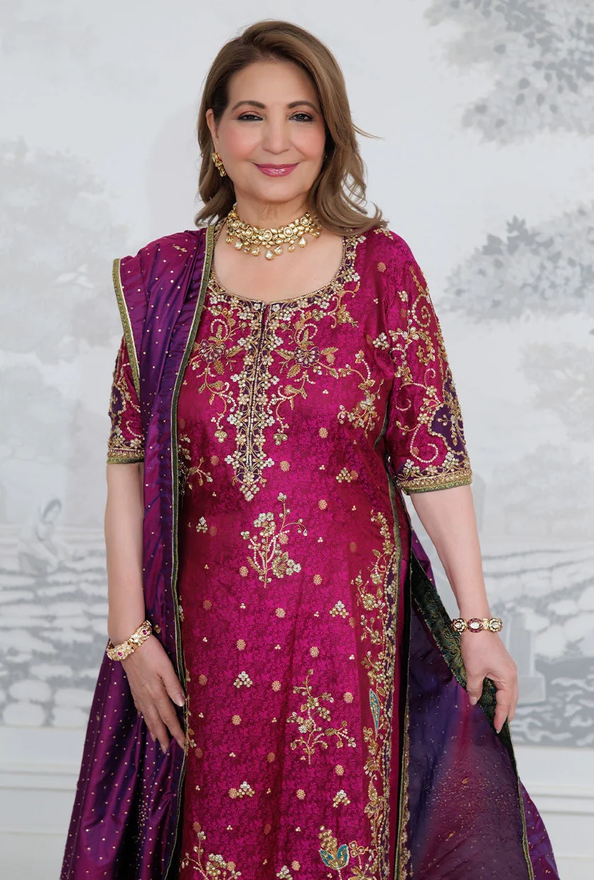 Farha Talib Aziz - Luxury Raw Silk 3 Piece Unstitched Bita Magenta Kurta - Image 3