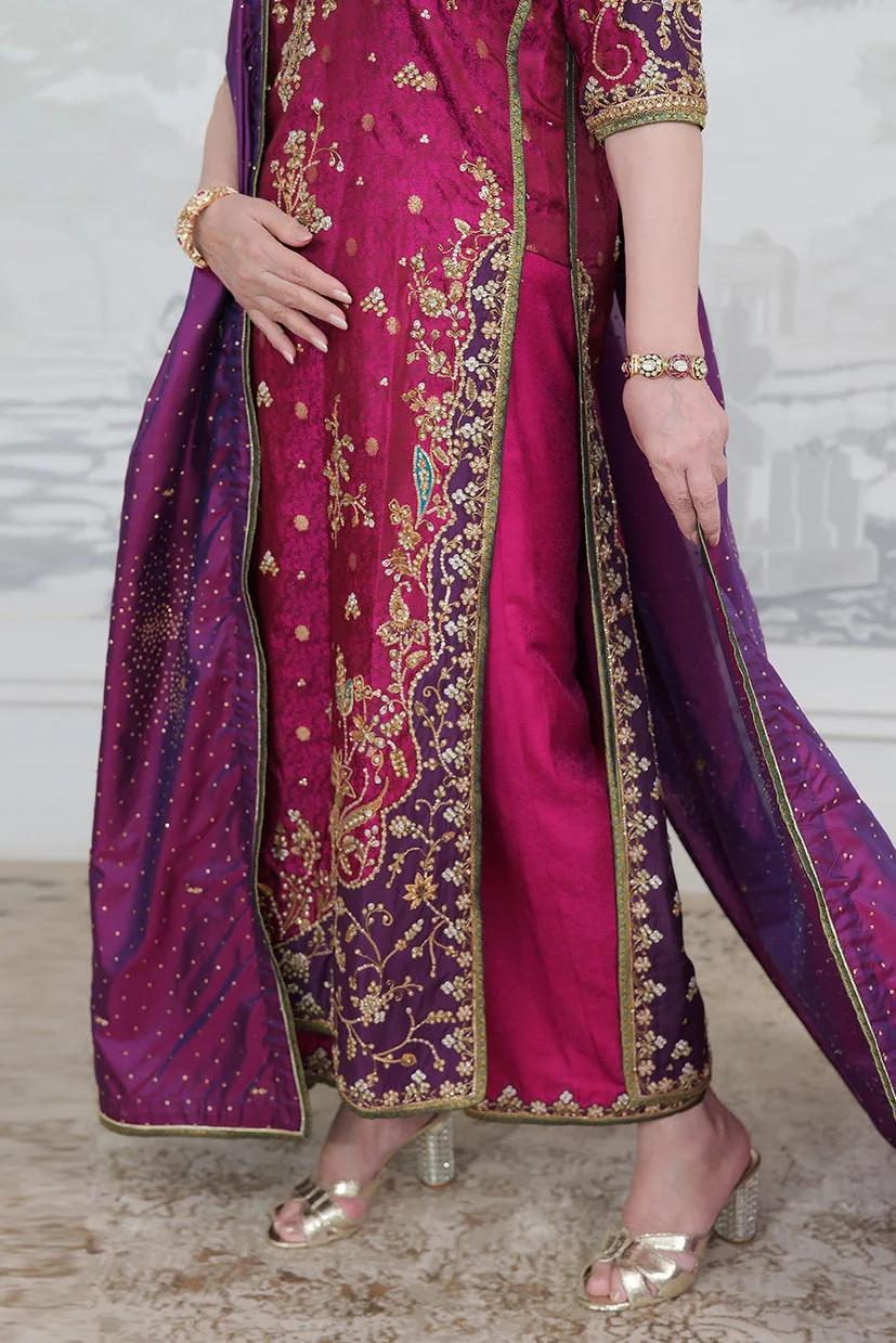 Farha Talib Aziz - Luxury Raw Silk 3 Piece Unstitched Bita Magenta Kurta - Image 4