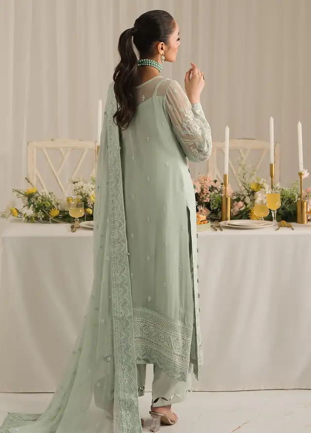 GULAL Luxury Chiffon Embroidered 3 Pc Unstitched 02 Jade Wedding Collection - Image 4