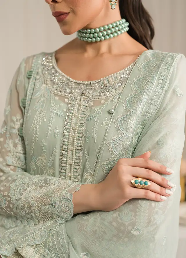 GULAL Luxury Chiffon Embroidered 3 Pc Unstitched 02 Jade Wedding Collection - Image 7