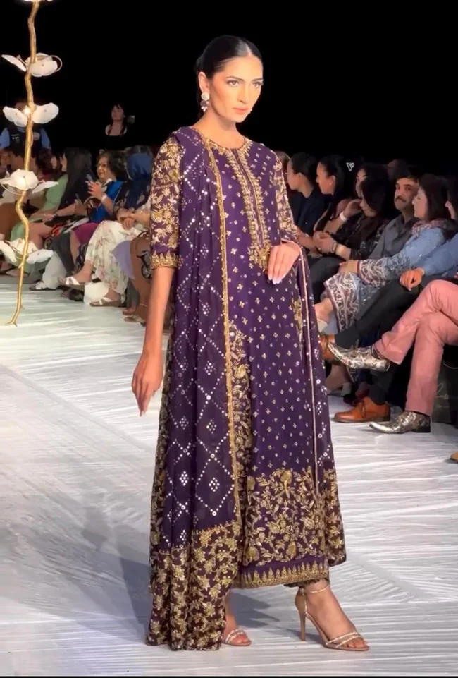 Haris Shakeel Luxury Embroidered Raw Silk Collection Purple AJ-03 - Image 2