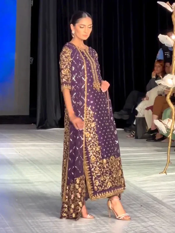 Haris Shakeel Luxury Embroidered Raw Silk Collection Purple AJ-03 - Image 3