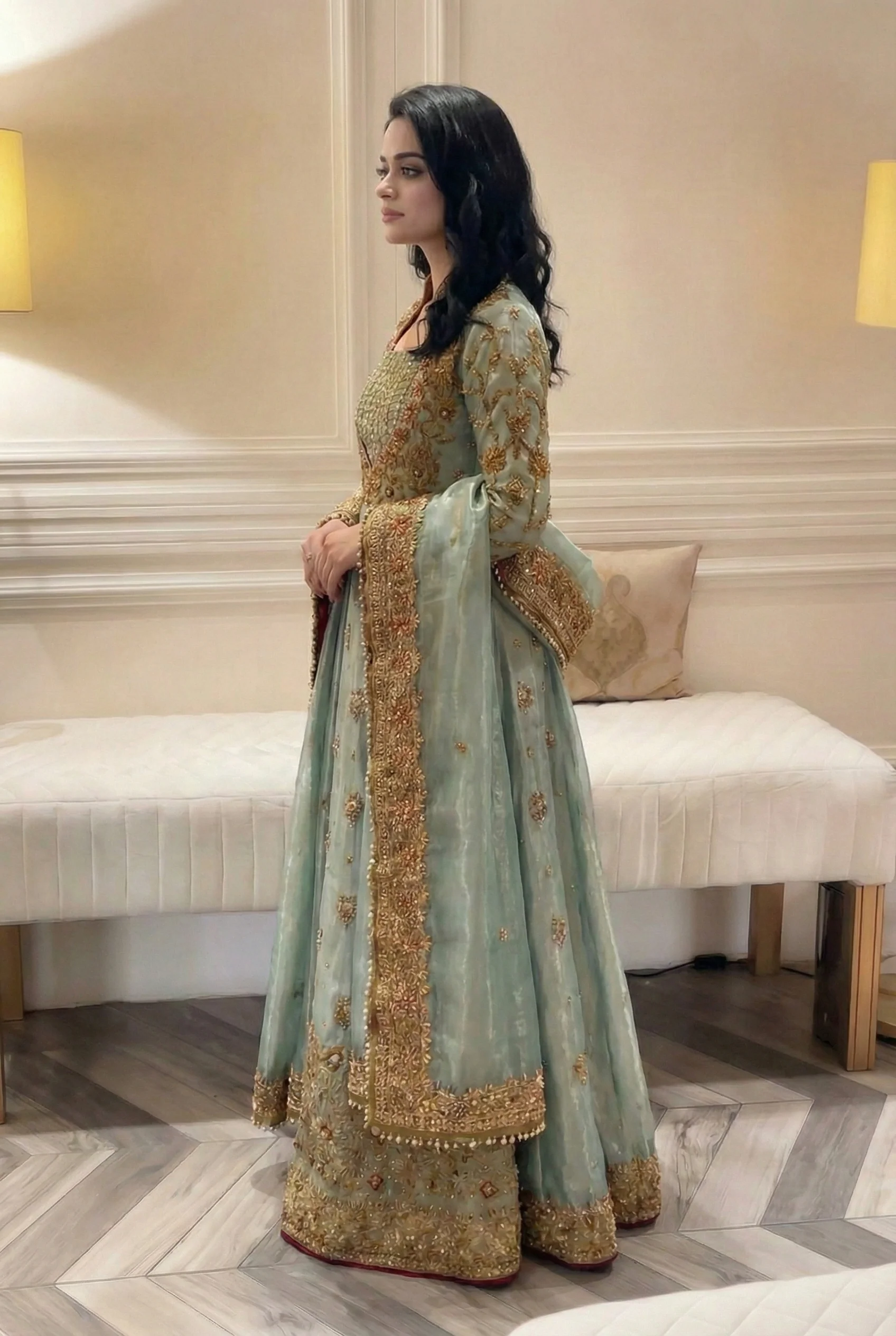 Haris Shakeel Luxury Myssory Embroidered 3 Piece Unstitched UROOJ HS-70 - Image 3
