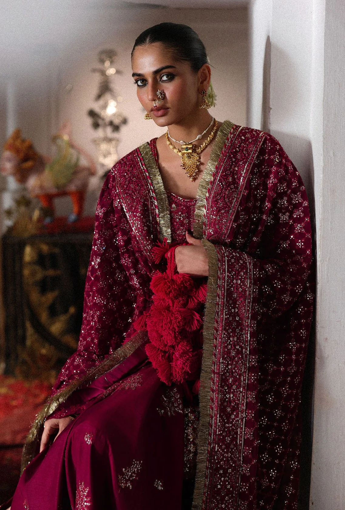 Hussain Rehar - Luxury Raw Silk Embroidered 3 Piece Unstitched - Gulpanra - Image 6