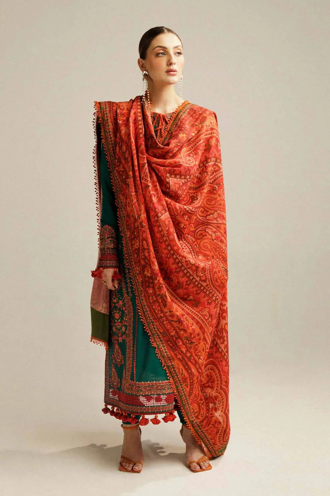 Hussain Rehar - Luxury Lawn Embroidered 3 Piece Unstitched - Marjaan - Image 3