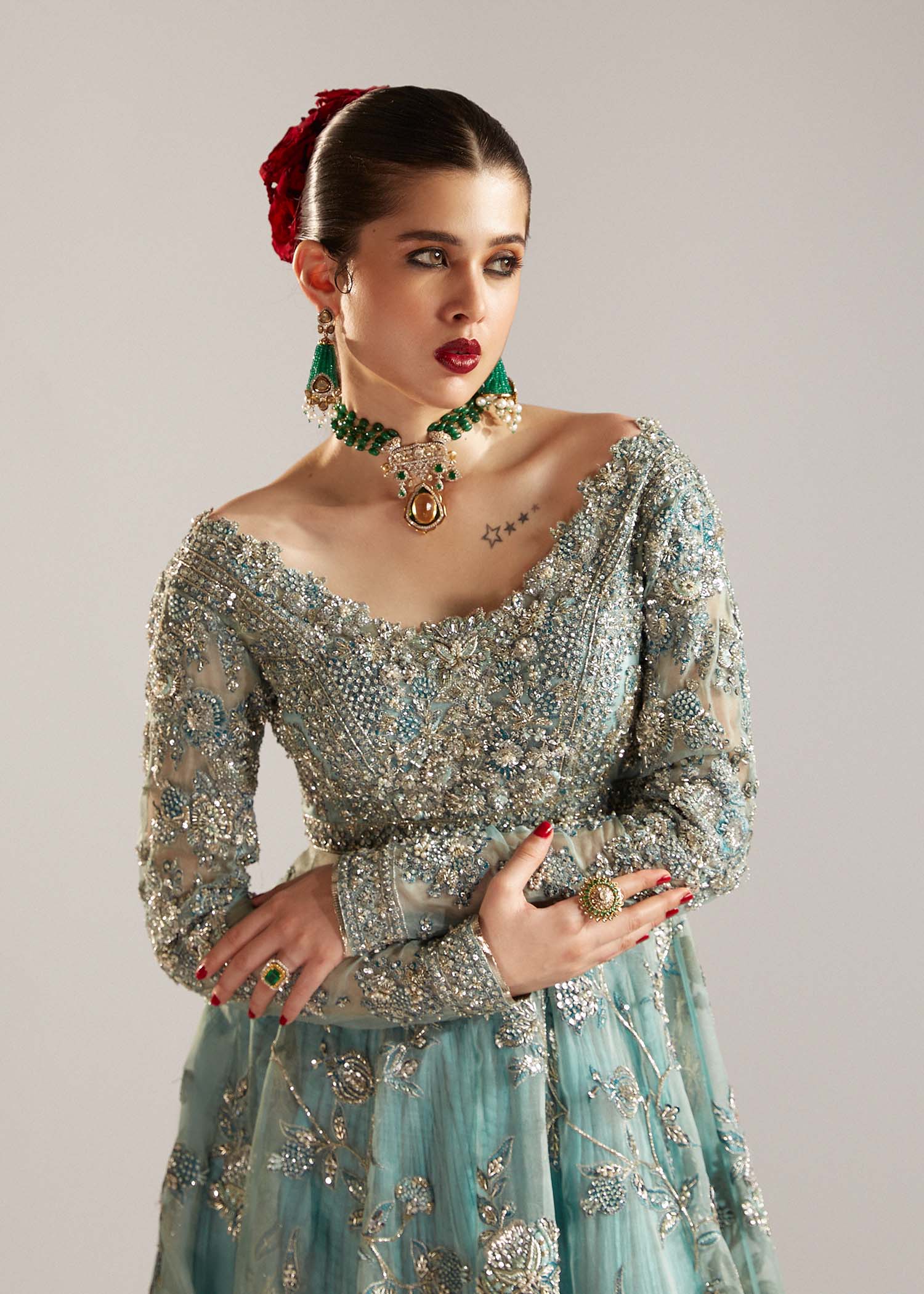 Hussain Rehar Parday ke Peechay Organza Hand Emblishment Maxi Unstitched ASTRA - Image 3