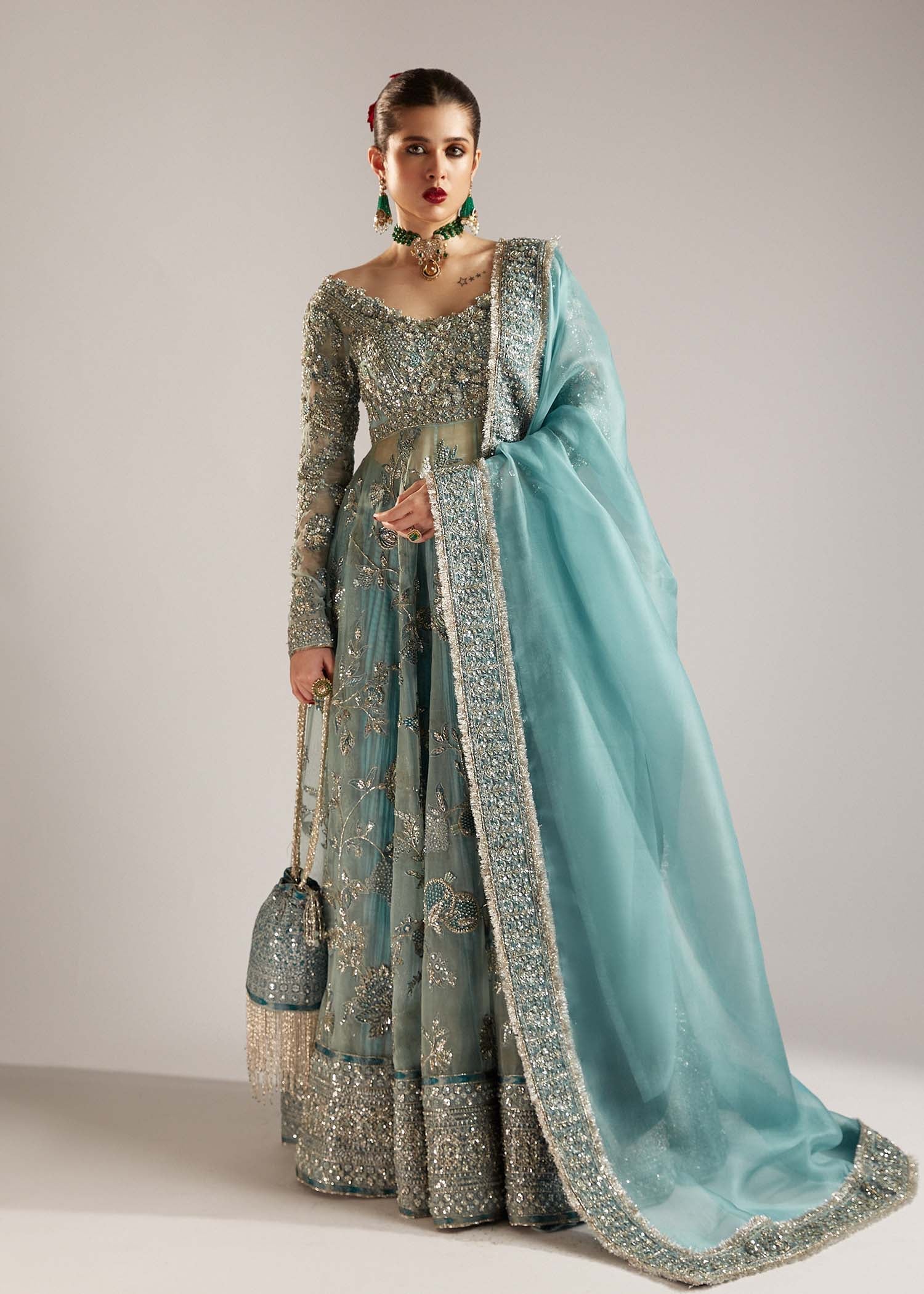 Hussain Rehar Parday ke Peechay Organza Hand Emblishment Maxi Unstitched ASTRA - Image 7