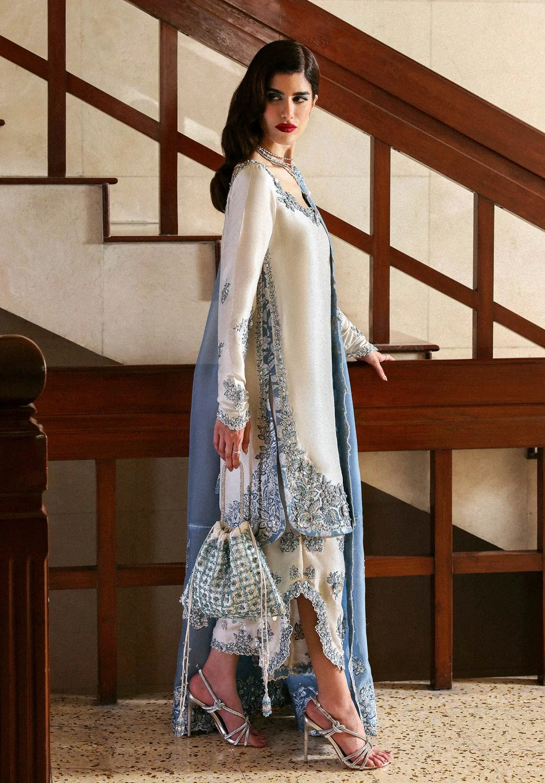 Hussain Rehar Luxury Raw Silk Embroidered Unstitched 3 Piece - Virelle - Image 4