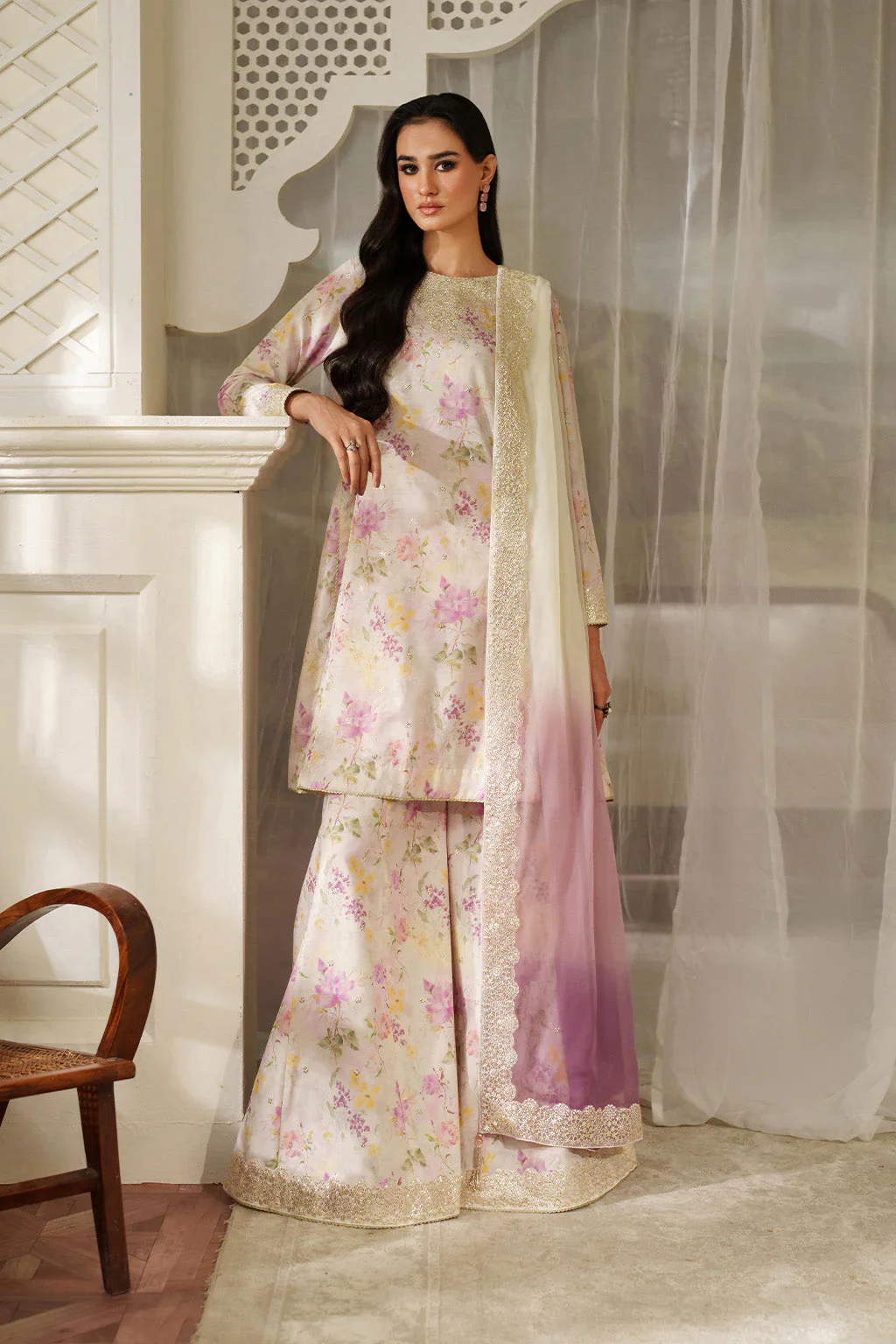 Iznik Lawn Embroidered & Printed 3 Pc Unstitched Suit UE-544 Formals - Image 3