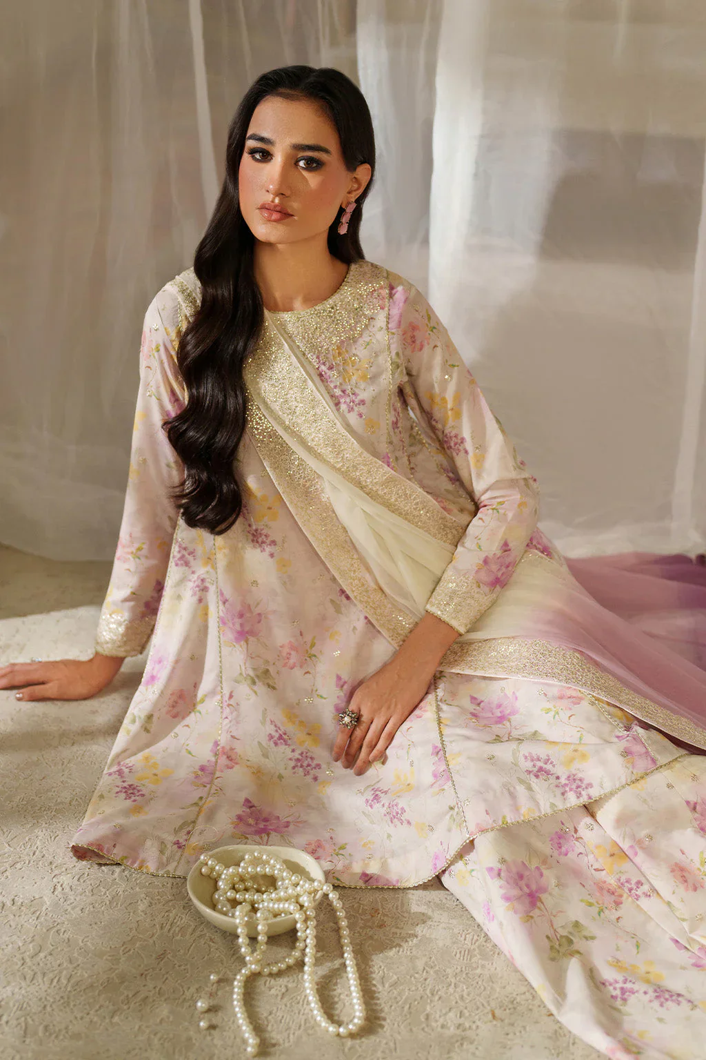 Iznik Lawn Embroidered & Printed 3 Pc Unstitched Suit UE-544 Formals - Image 4