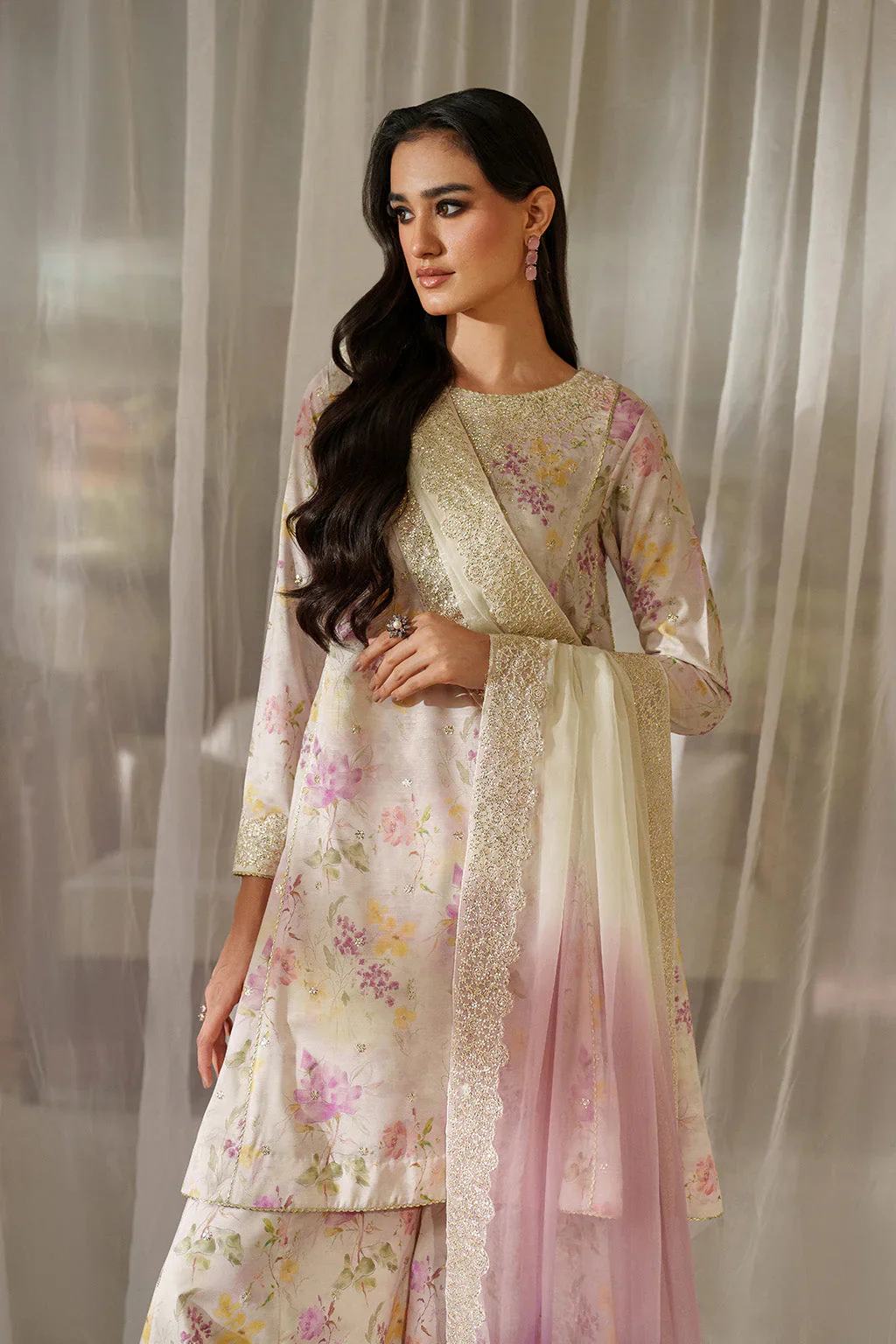 Iznik Lawn Embroidered & Printed 3 Pc Unstitched Suit UE-544 Formals - Image 6