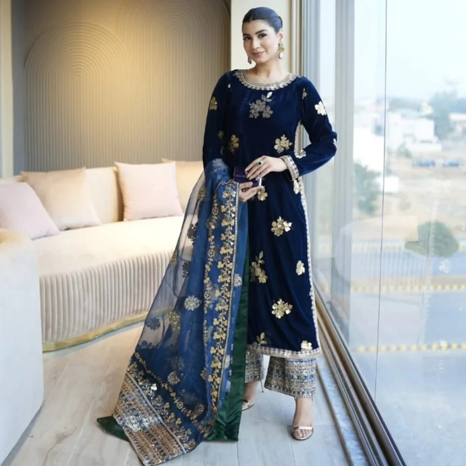 Iznik Luxury 9000 Micro Velvet Embroidered Suits Unstitched IV-51 - Image 3