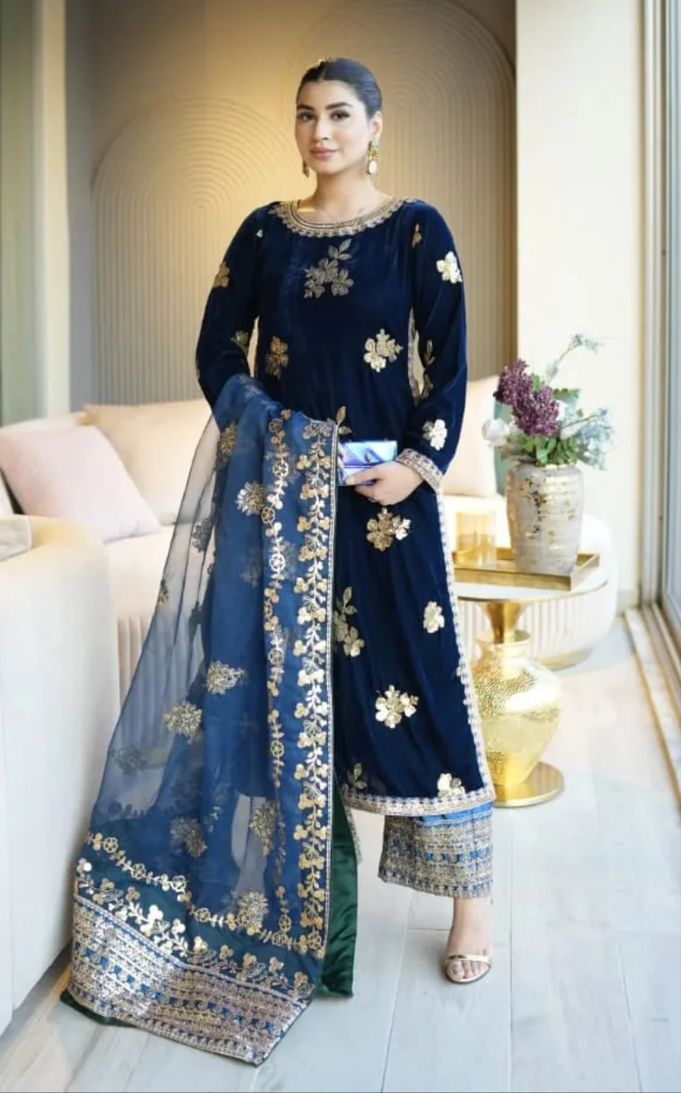 Iznik Luxury 9000 Micro Velvet Embroidered Suits Unstitched IV-51 - Image 9