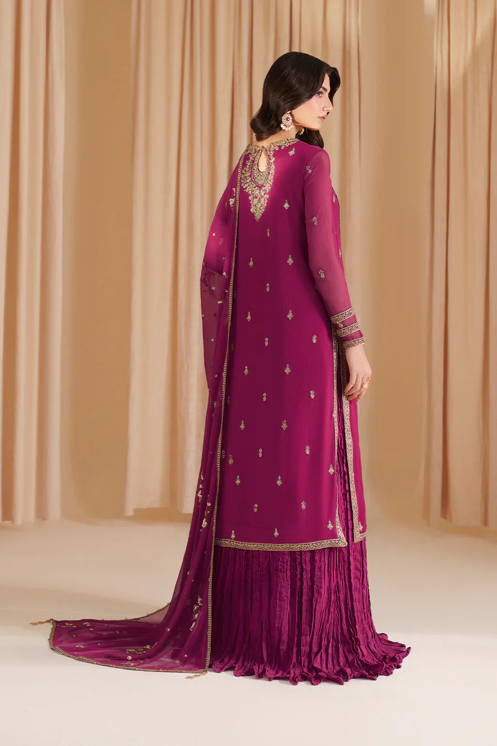 Iznik Luxury Chiffon Embroidered Collection Fuchsia Pink CC 81 - Image 10