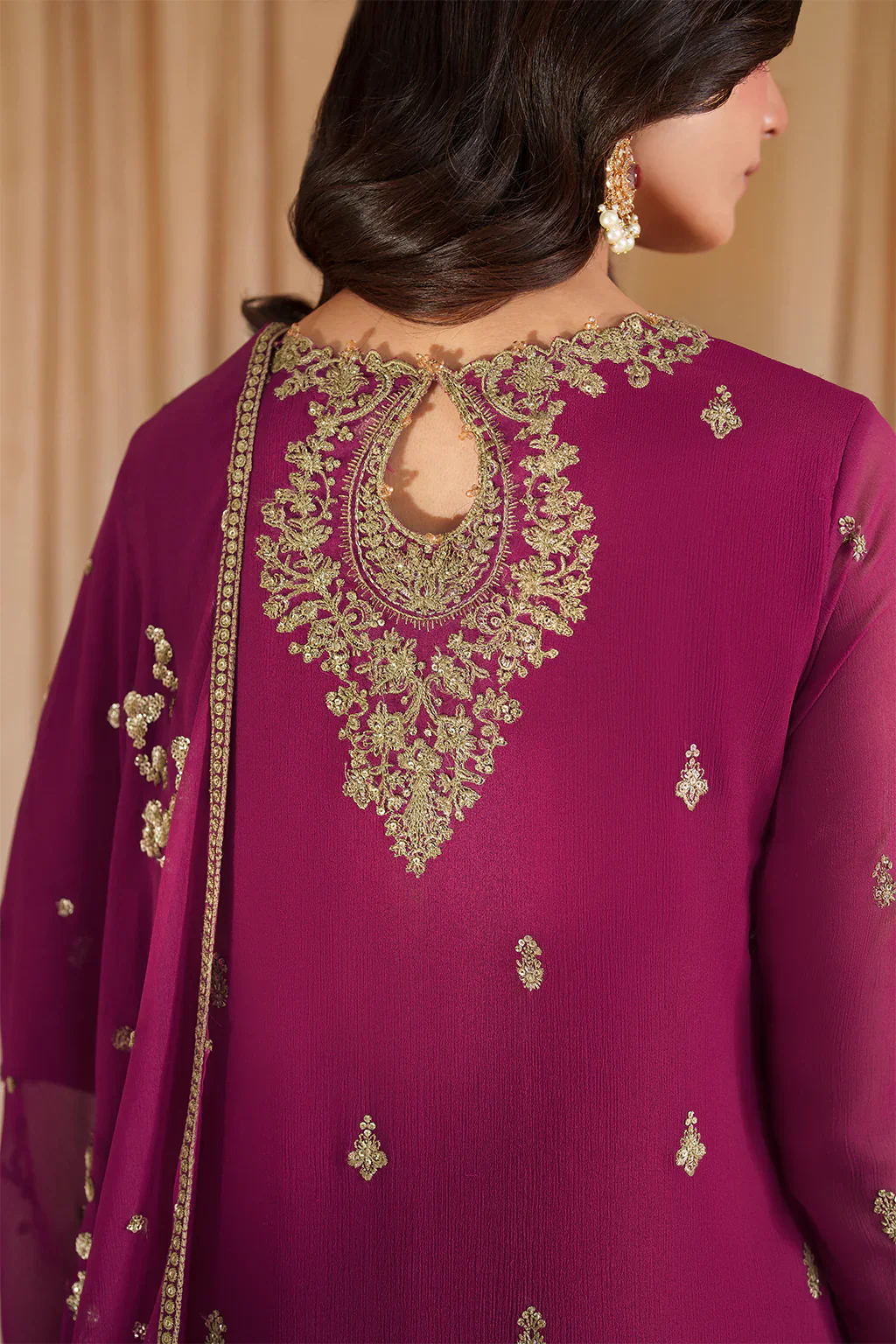 Iznik Luxury Chiffon Embroidered Collection Fuchsia Pink CC 81 - Image 11