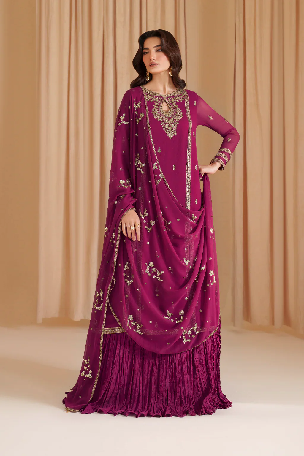 Iznik Luxury Chiffon Embroidered Collection Fuchsia Pink CC 81 - Image 3