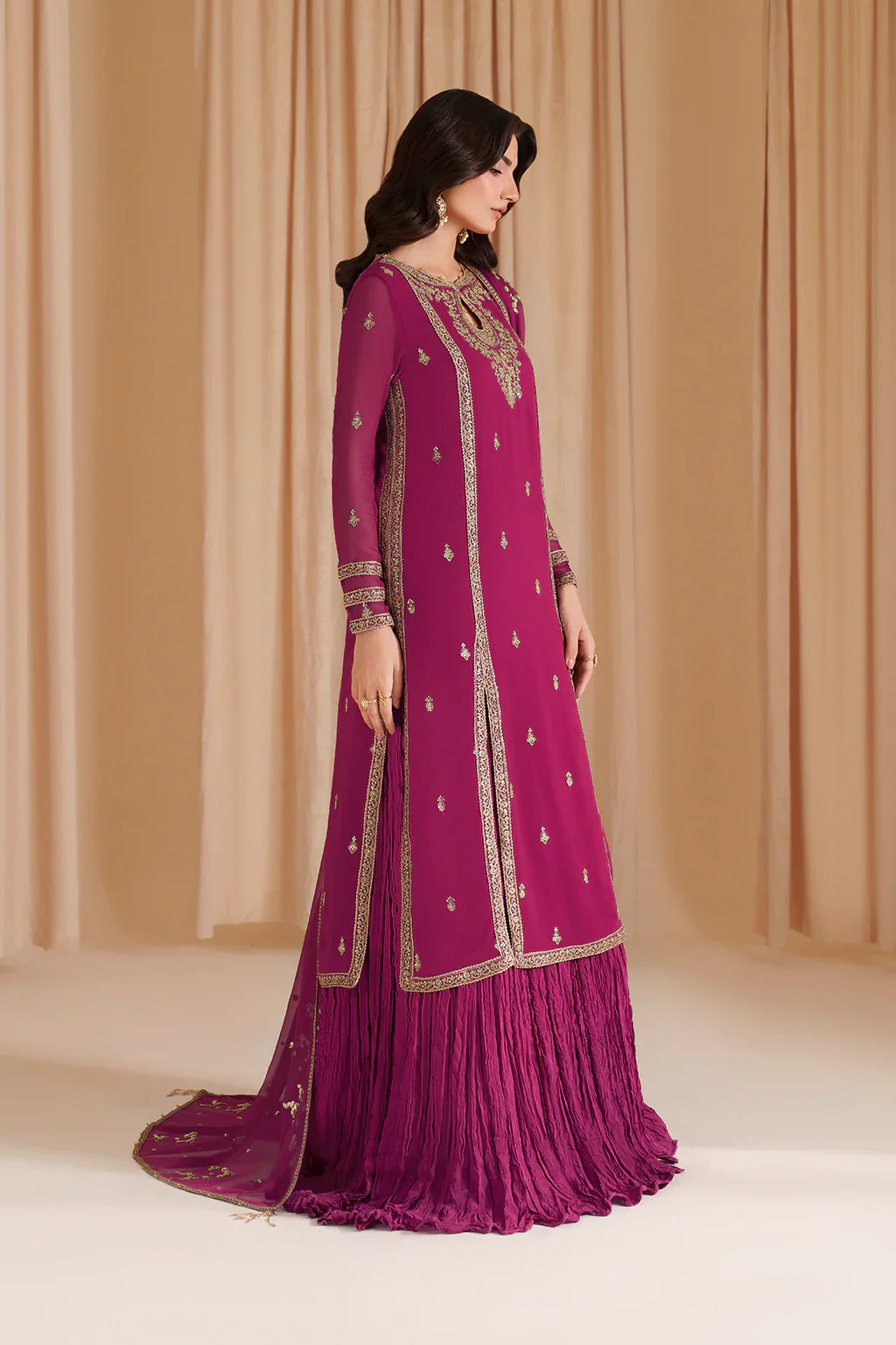Iznik Luxury Chiffon Embroidered Collection Fuchsia Pink CC 81 - Image 4