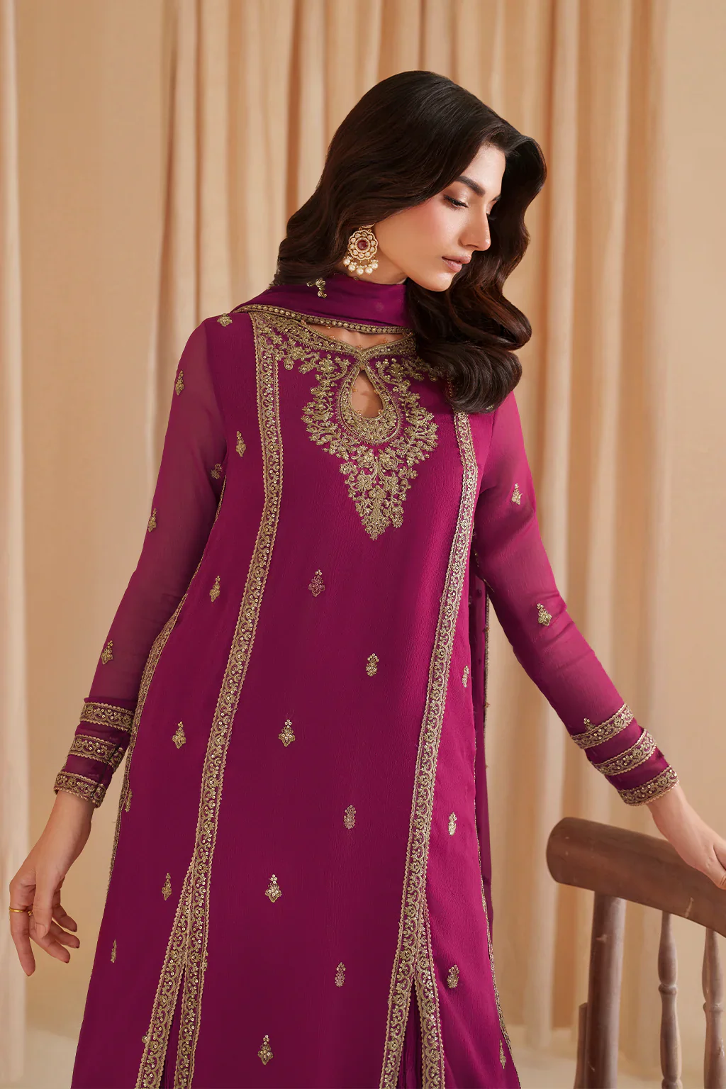 Iznik Luxury Chiffon Embroidered Collection Fuchsia Pink CC 81 - Image 5