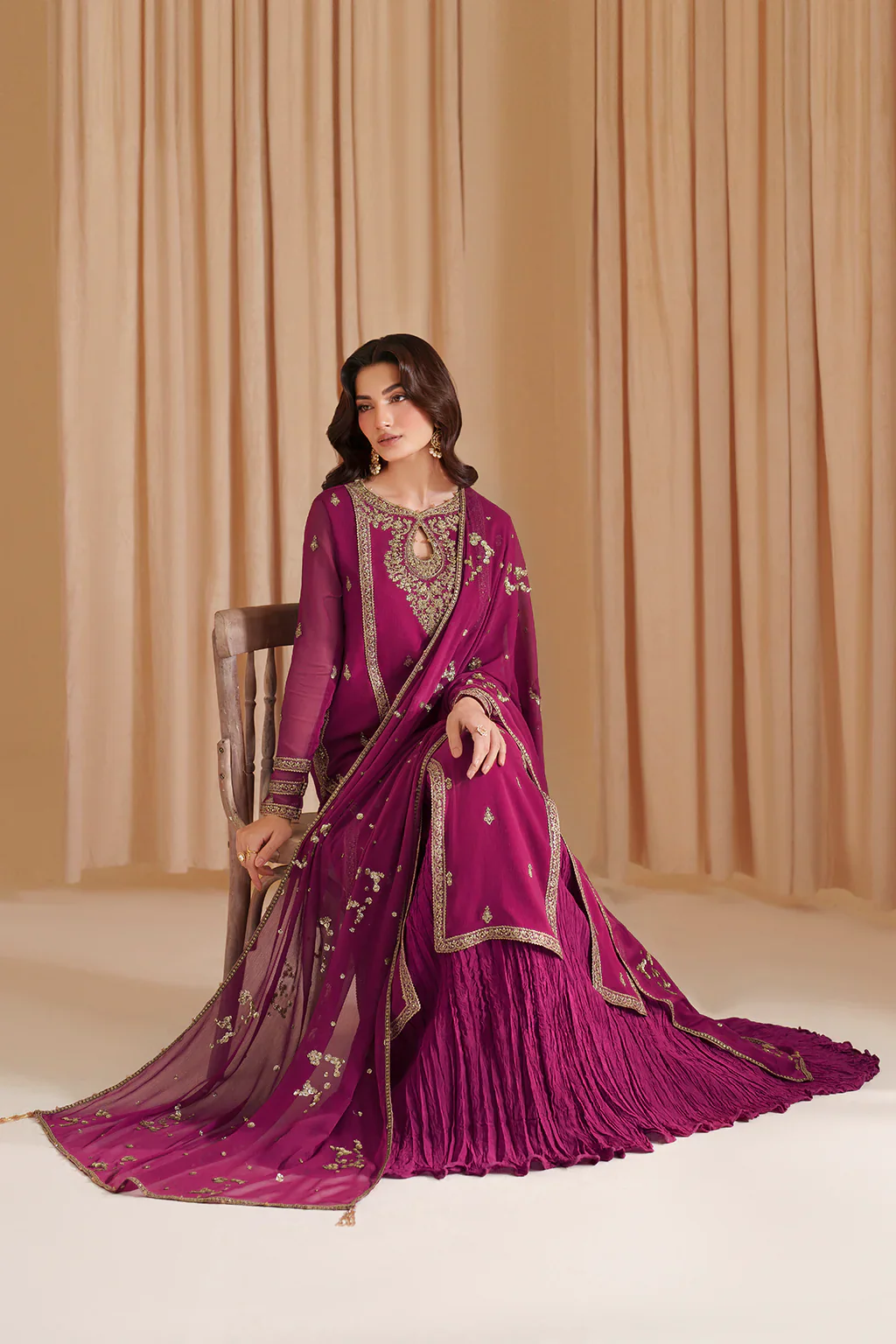 Iznik Luxury Chiffon Embroidered Collection Fuchsia Pink CC 81 - Image 7