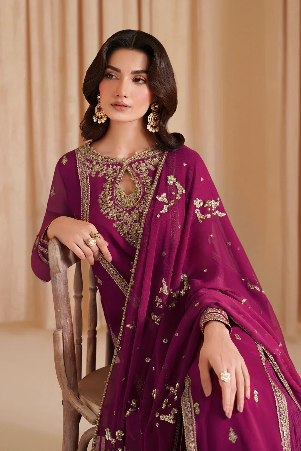 Iznik Luxury Chiffon Embroidered Collection Fuchsia Pink CC 81 - Image 8