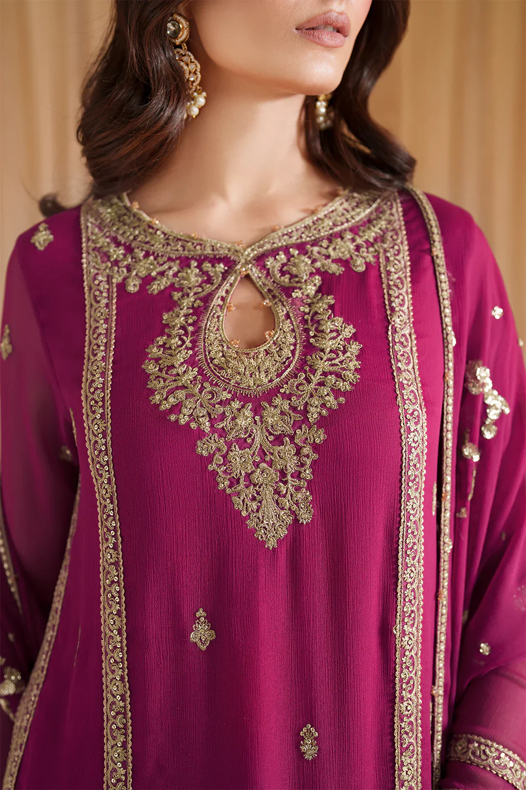 Iznik Luxury Chiffon Embroidered Collection Fuchsia Pink CC 81 - Image 9