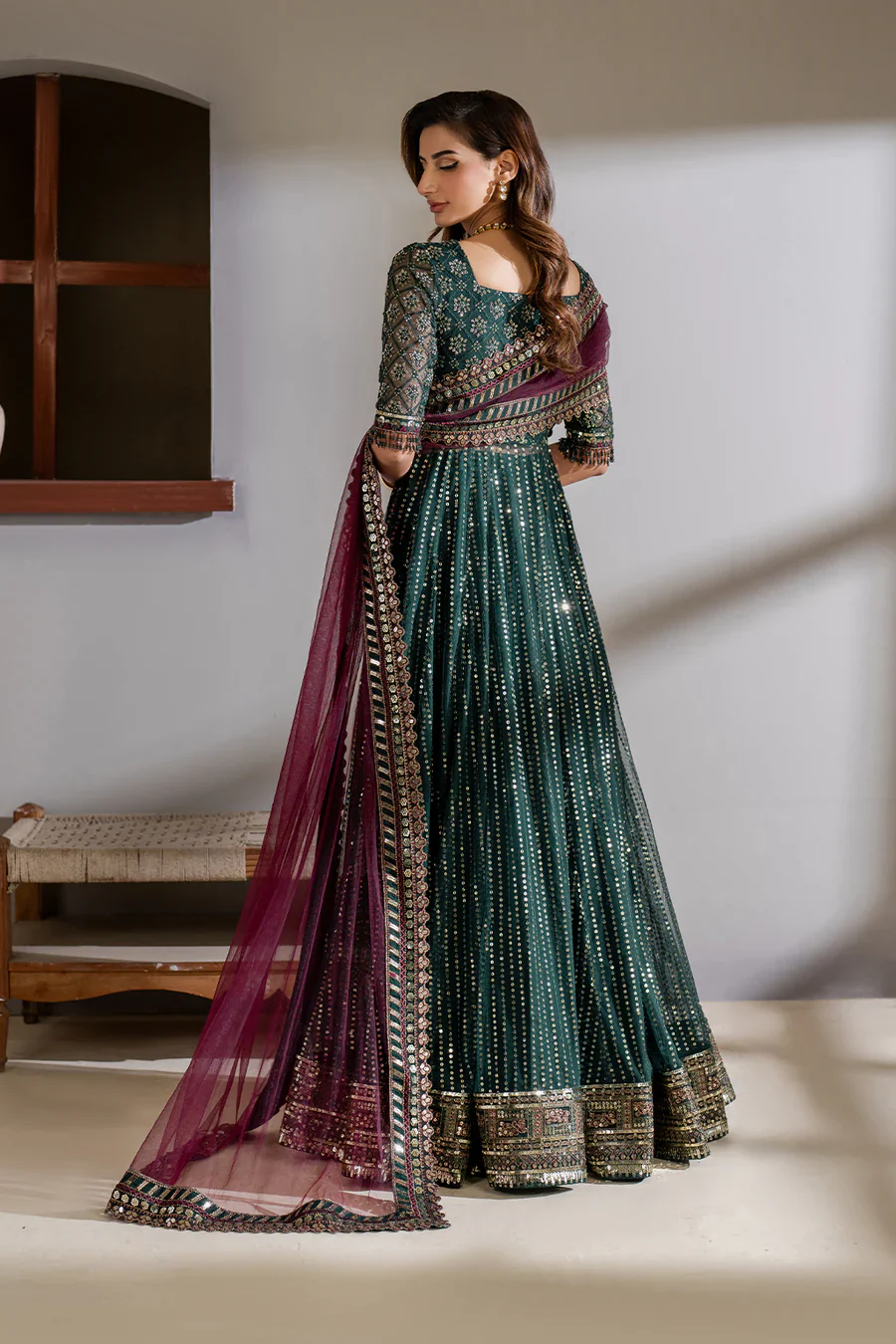 Iznik Meraki Luxury Embroidered Dark Green Luxury Unstitched Net Maxi D-07 - Image 4