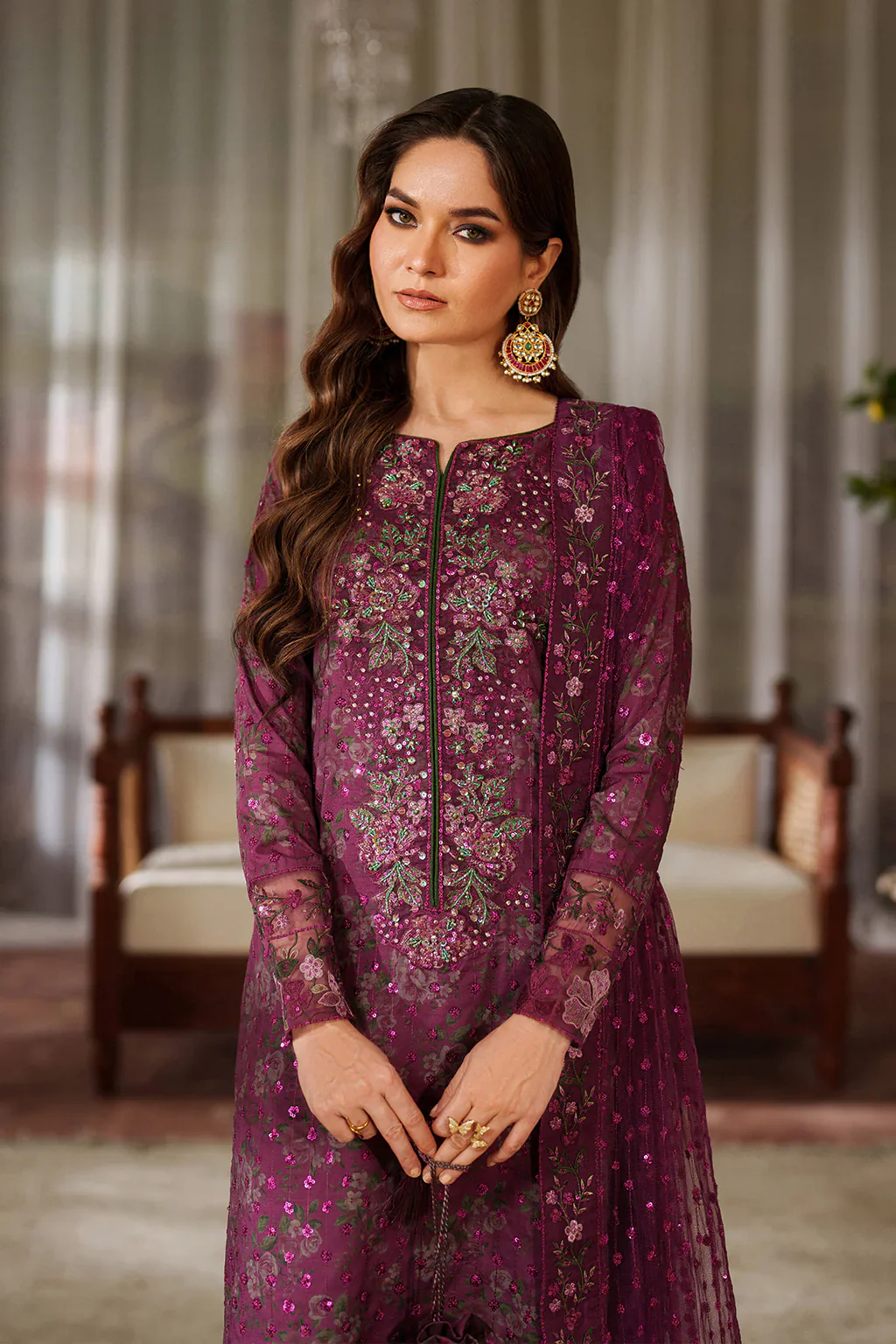 Iznik Luxury Printed & Embroidered Unstitched Lawn Suit UE-538 Magenta - Image 10