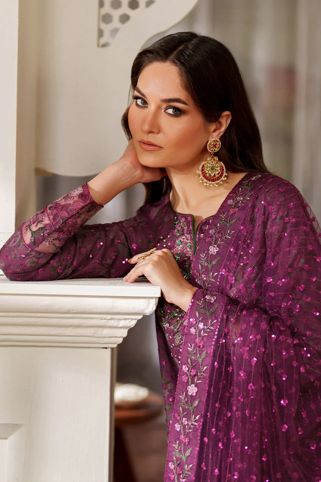 Iznik Luxury Printed & Embroidered Unstitched Lawn Suit UE-538 Magenta - Image 6