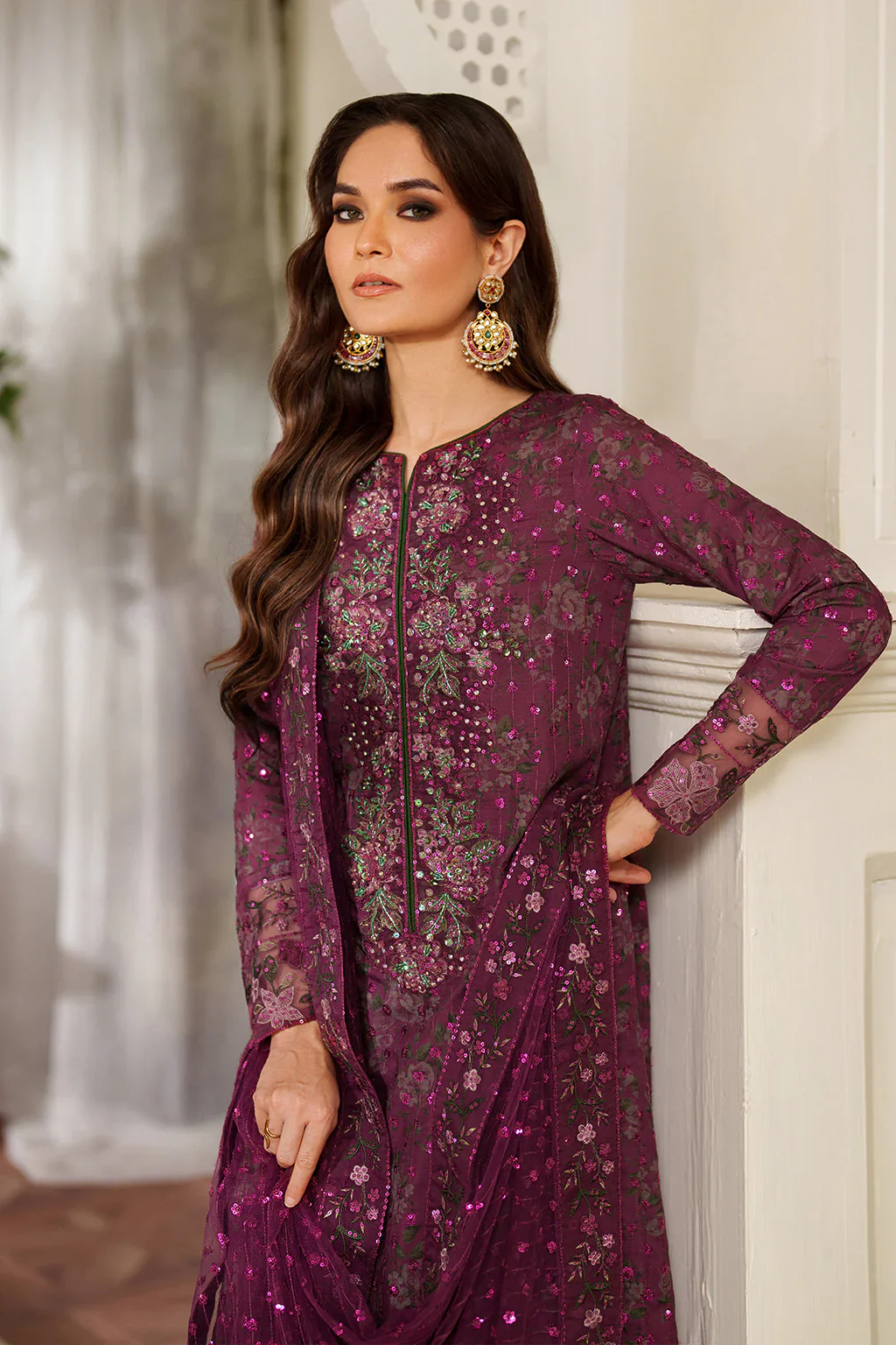 Iznik Luxury Printed & Embroidered Unstitched Lawn Suit UE-538 Magenta - Image 8