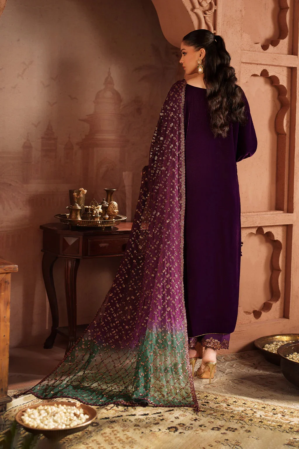 Iznik - Luxury Velvet Embroidered 3 Piece Unstitched - IV-57 - Image 7