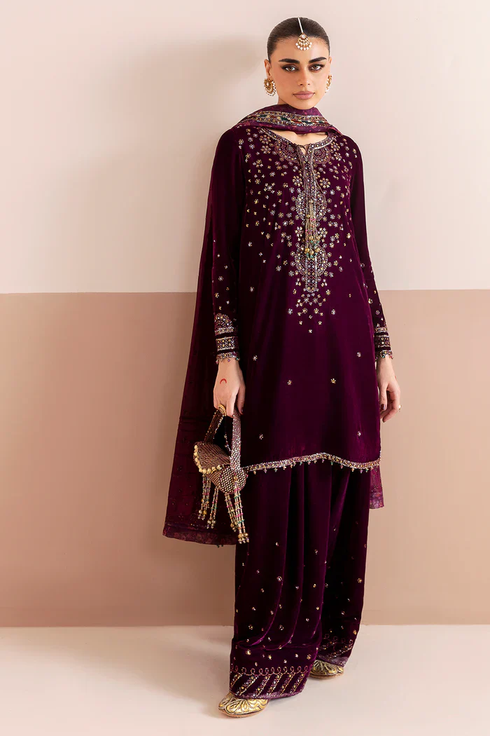 Jazmin Chandani Embroidered Velvet Unstitched 3Pc Suit CVF D-05 - Image 2