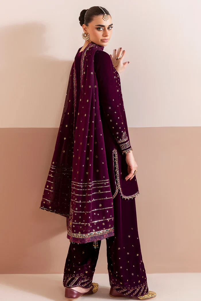 Jazmin Chandani Embroidered Velvet Unstitched 3Pc Suit CVF D-05 - Image 3