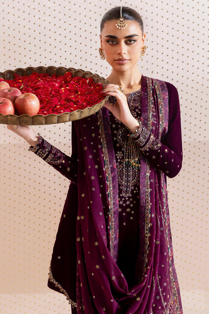 Jazmin Chandani Embroidered Velvet Unstitched 3Pc Suit CVF D-05 - Image 4