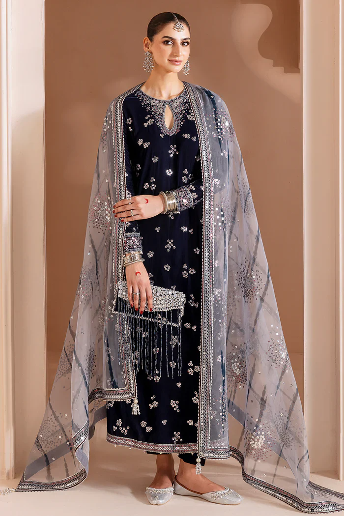 Jazmin Embroidered Velvet Formal 3 Pc Unstitched CVF D-03 Chandni - Image 4