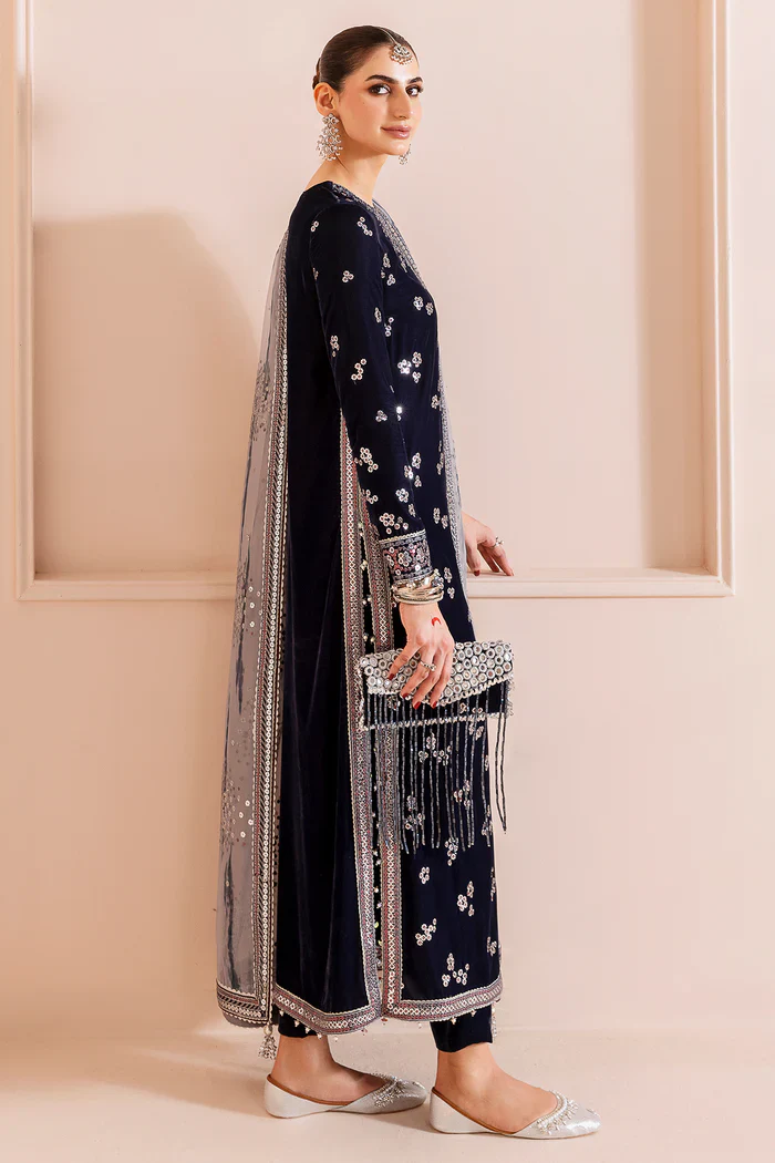 Jazmin Embroidered Velvet Formal 3 Pc Unstitched CVF D-03 Chandni - Image 6