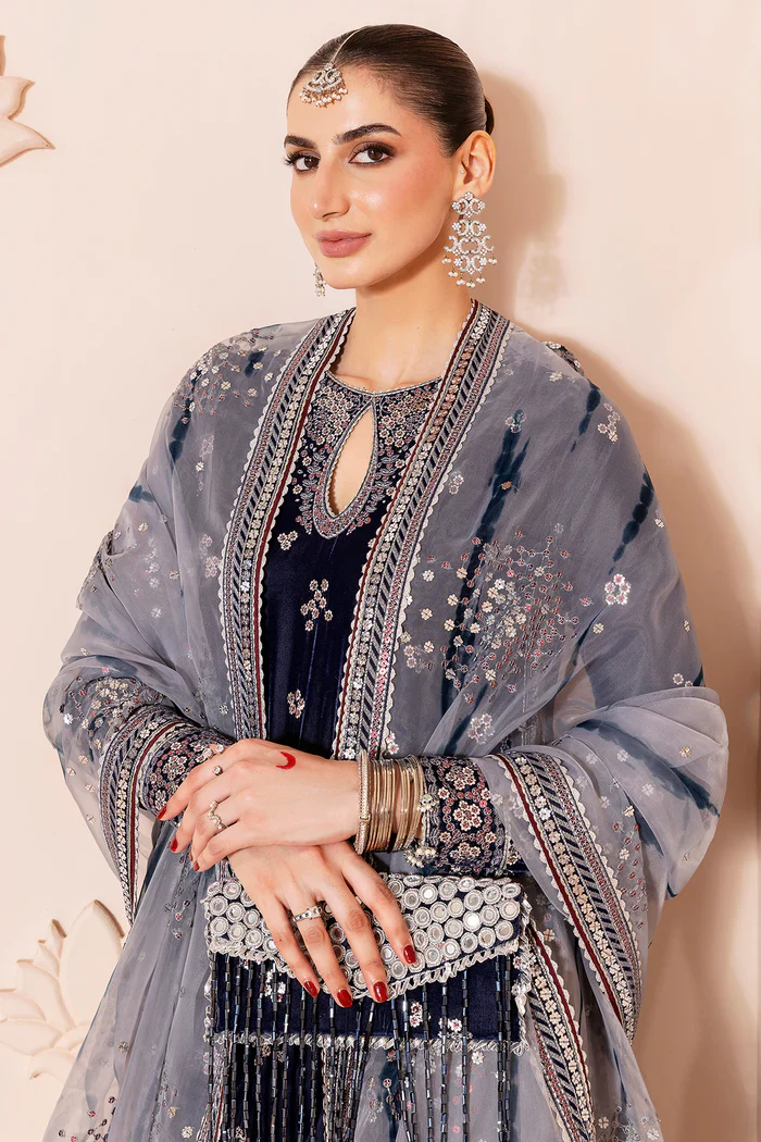Jazmin Embroidered Velvet Formal 3 Pc Unstitched CVF D-03 Chandni - Image 7