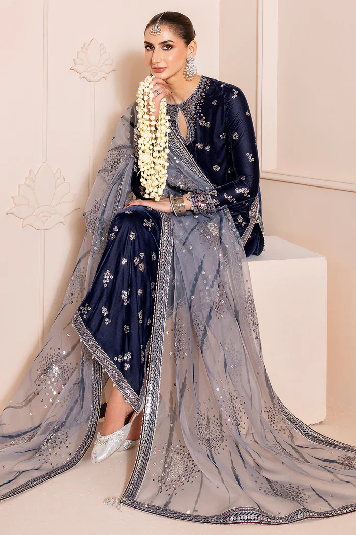Jazmin Embroidered Velvet Formal 3 Pc Unstitched CVF D-03 Chandni - Image 9