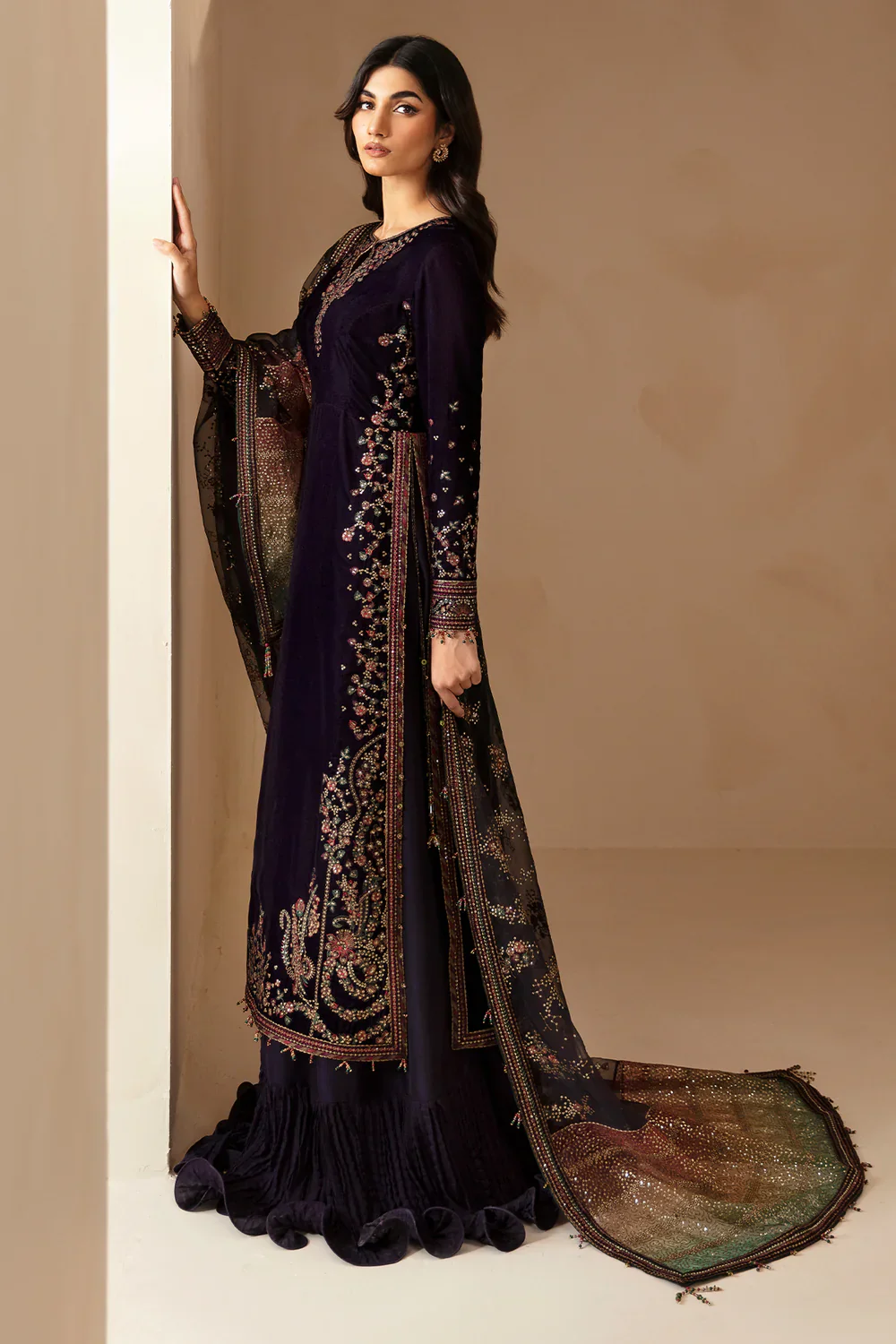 Jazmin Embroidered Velvet Formal Unstitched 3 Pc VF-2027 - Image 3