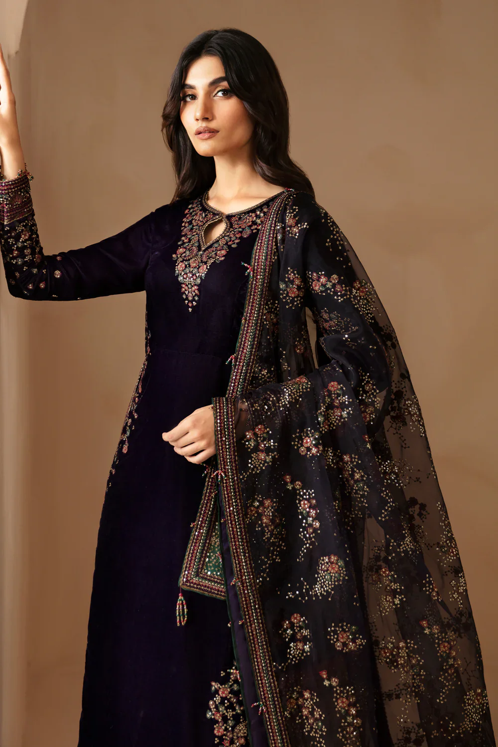 Jazmin Embroidered Velvet Formal Unstitched 3 Pc VF-2027 - Image 5