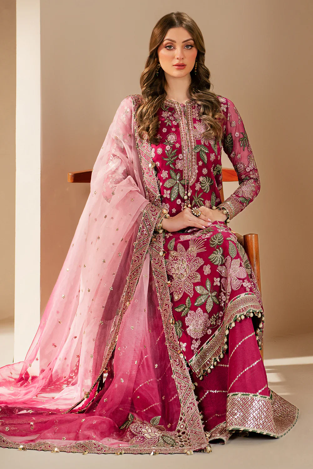 Jazmin Luxury Chiffon Unstitched Embroidered Collection WF-25-03 Rose Rediance - Image 3