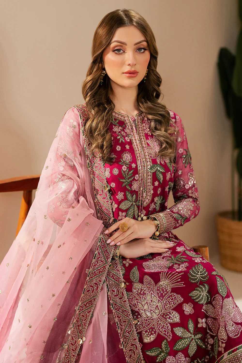 Jazmin Luxury Chiffon Unstitched Embroidered Collection WF-25-03 Rose Rediance - Image 5