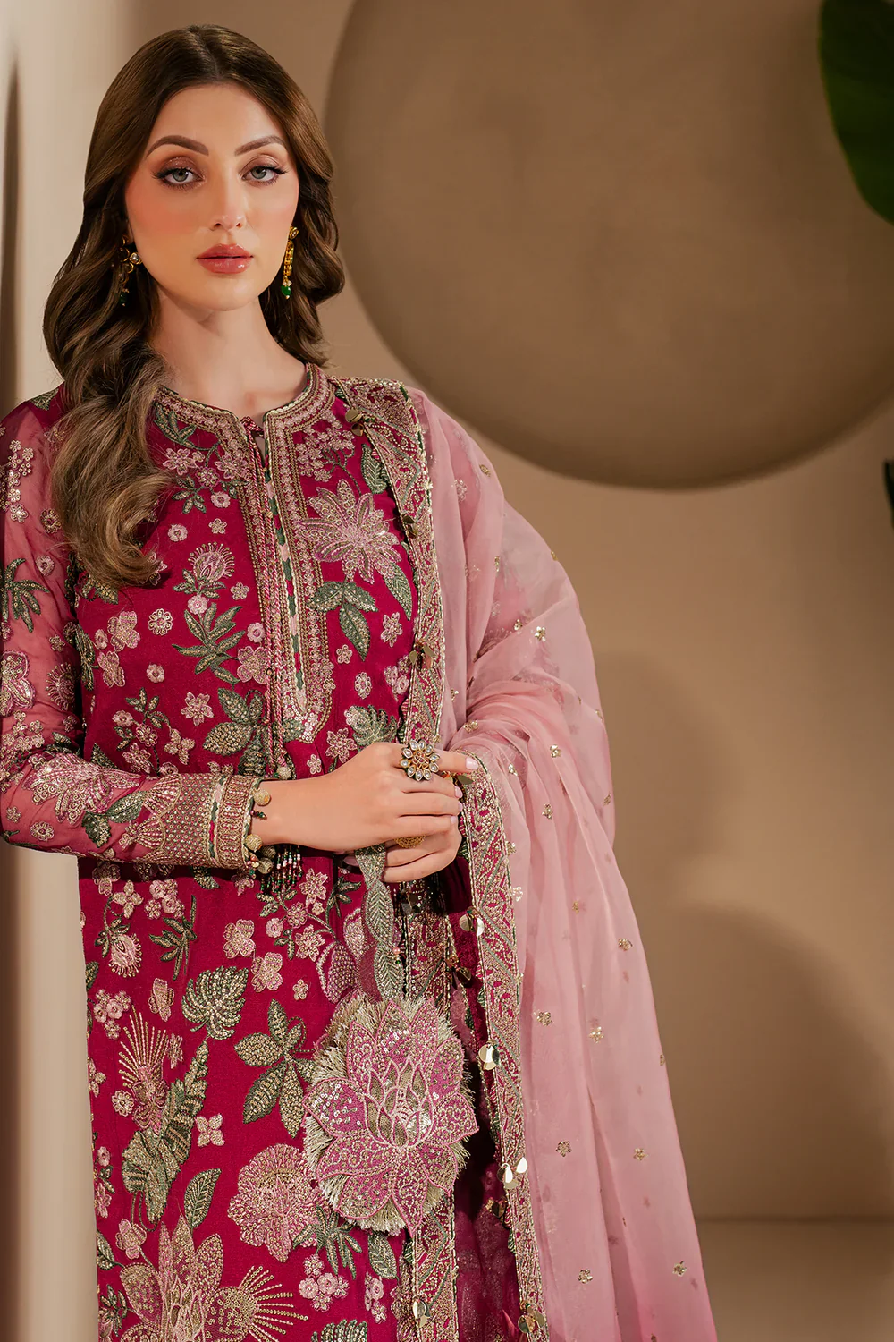 Jazmin Luxury Chiffon Unstitched Embroidered Collection WF-25-03 Rose Rediance - Image 6