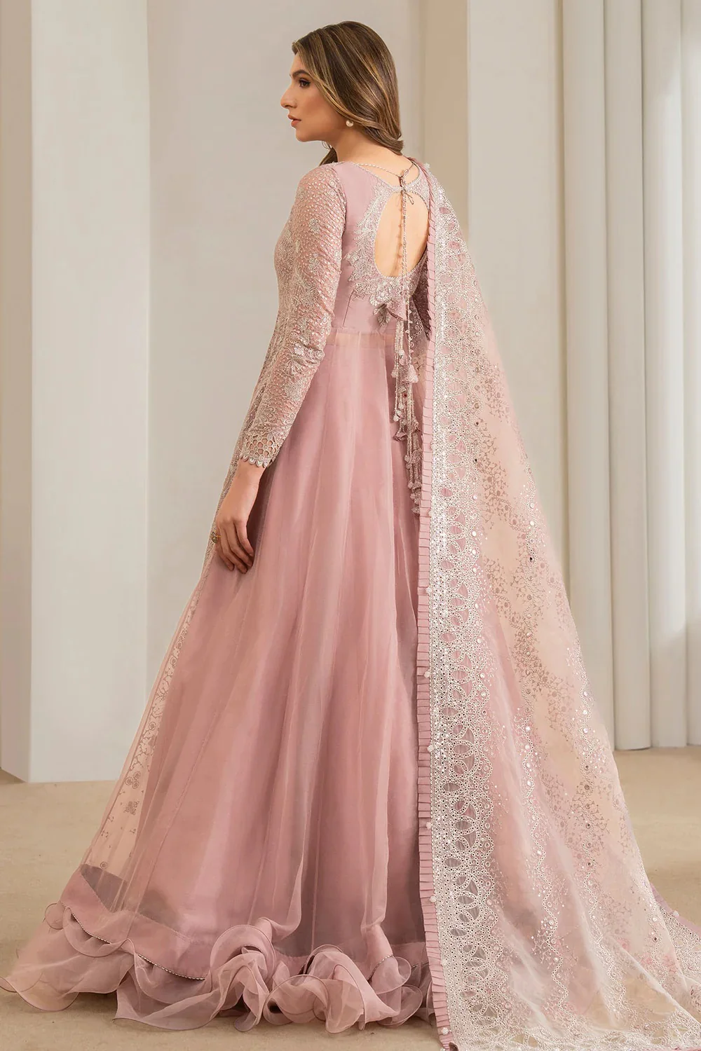 Jazmin Luxury Net Embroidered 3 Pc Unstitched Collection UC-3024 - Image 4