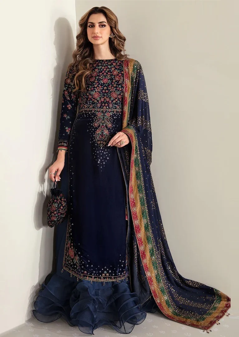 Jazmine Embroidered Velvet Formal VF-2005 Unstitched 3 Pieces Luxury Velvet Collection - Image 2