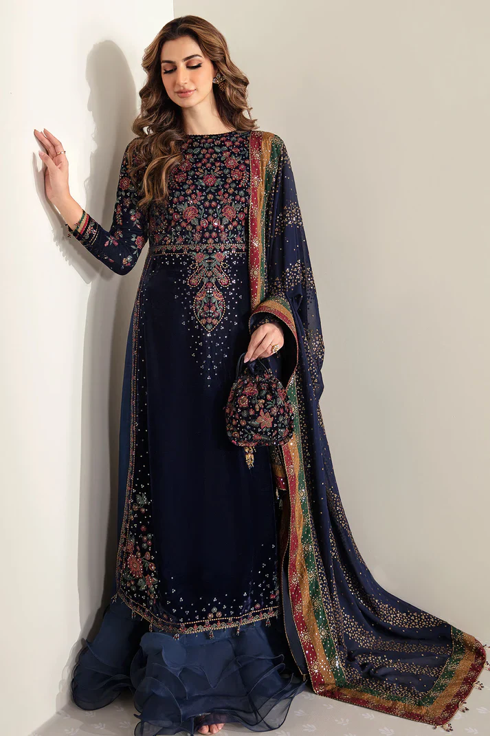 Jazmine Embroidered Velvet Formal VF-2005 Unstitched 3 Pieces Luxury Velvet Collection - Image 4