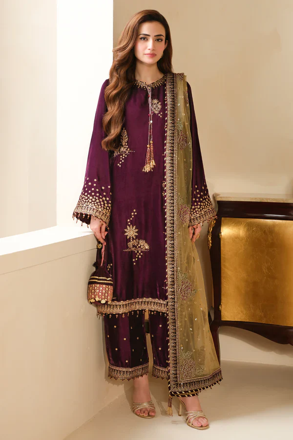 Jazmine Luxury Embroidered Unstitched Velvet Formal VF-2032 - Image 3