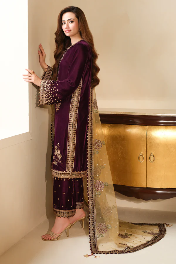 Jazmine Luxury Embroidered Unstitched Velvet Formal VF-2032 - Image 5