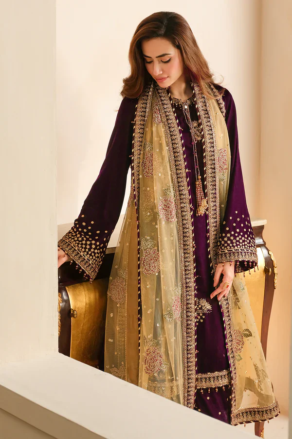 Jazmine Luxury Embroidered Unstitched Velvet Formal VF-2032 - Image 7