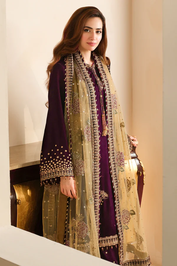 Jazmine Luxury Embroidered Unstitched Velvet Formal VF-2032 - Image 8