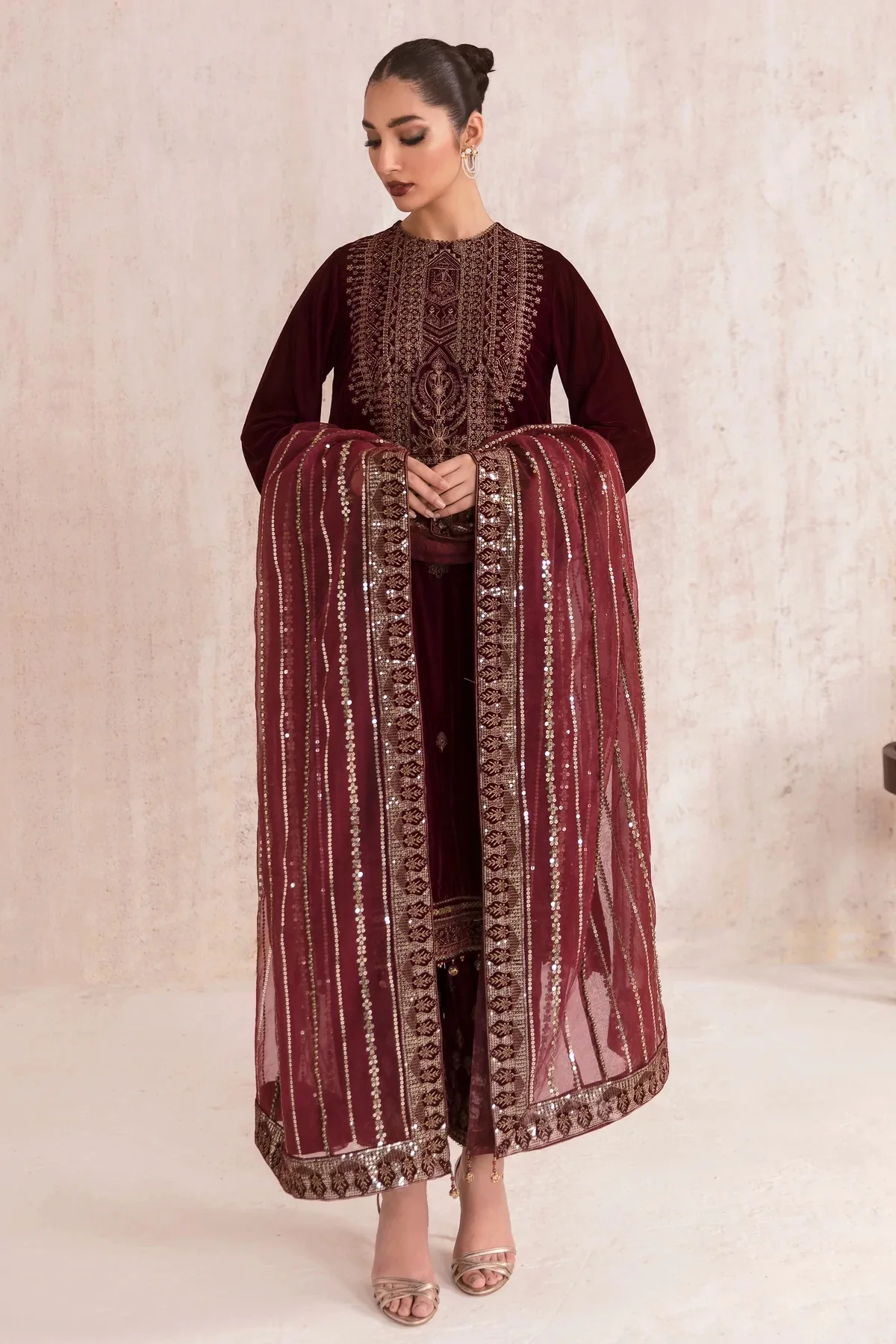 Jazmine Luxury Formel Velvet Collection-Qalb 3 Pc Unstitched - Image 2